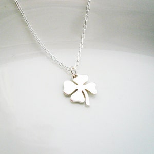 Tiny Four Leaf Clover Necklace in Sterling Silver Sweet and Simple Shamrock for Good Luck image 3
