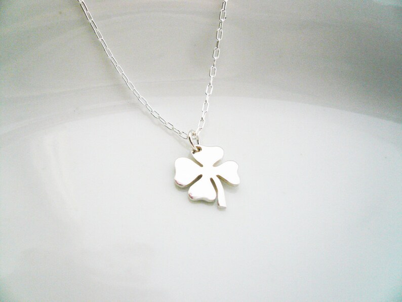 Tiny Four Leaf Clover Necklace in Sterling Silver Sweet and Simple Shamrock for Good Luck image 3