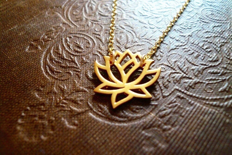 Blooming Lotus Flower Necklace in Natural Brass and Gold Filled image 1