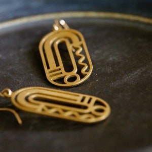 Unique gold earrings. Large geometric brass shapes with 14K gold filled ear wires. Modern earrings. Artsy earrings. Statement earrings. image 8