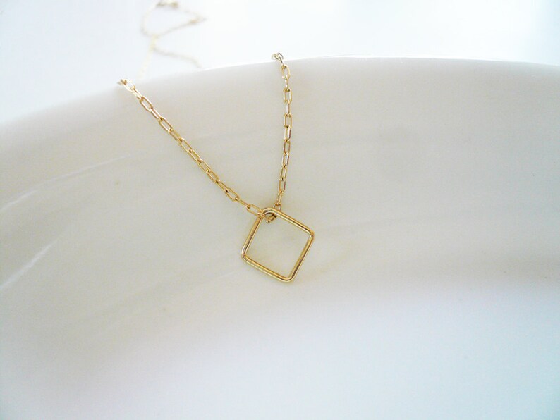 Tiny Gold Diamond or Square Necklace in Gold Filled Simple | Etsy