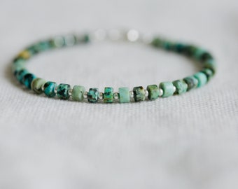 Turquoise Bracelet. Sterling silver and turquoise beaded bracelet. Dainty minimalist jewelry. Genuine African Turquoise gemstones.