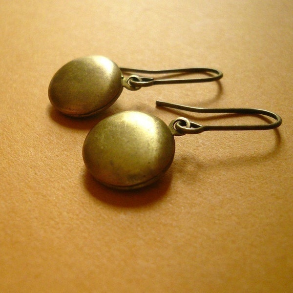 Tiny Locket Earrings in Golden Antique Brass