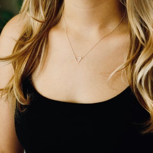 Open Silver Triangle Necklace in Sterling silver - Dainty silver Geometric Chevron Necklace. Hammered Sterling Triangle Necklace. Handmade.