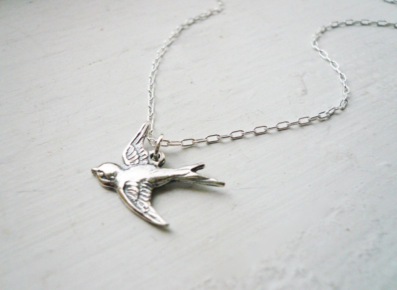 Silver Swallow Necklace in Sterling Silver. Sparrow Necklace. Flying Bird Charm, Little Bird Necklace. Gift for bird lovers or bird watchers image 6