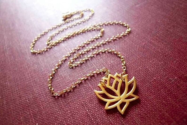 Blooming Lotus Flower Necklace in Natural Brass and Gold Filled image 3