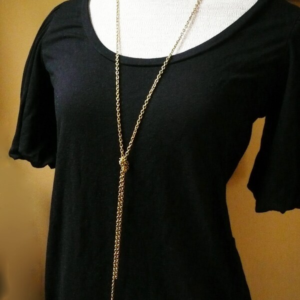 Collar de cadena de nudo largo oro en joyería cotidiana Simple latón crudo - collar de oro largo,