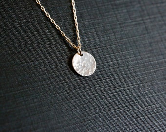Hammered Silver Coin Necklace. 925 Sterling Silver Necklace. Little Silver Circle Necklace, Adjustable length. Silver Dot Disc Necklace.