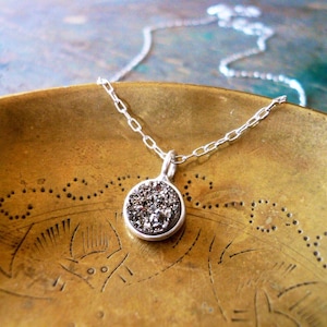 Druzy Necklace in Silver - Gray and Silver Druzy Necklace. Genuine Druzy Quartz. Sterling Silver Chain. Tiny Druzy Necklace.