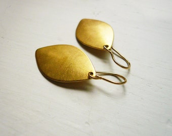 Simple Gold Leaf Earrings in Vintage Brass and Gold Filled