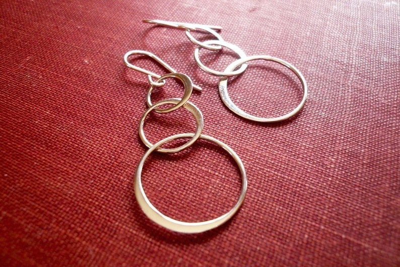 Three Linked Circles Earrings in Sterling Silver Dainty Everyday Sterling Silver Earrings image 1