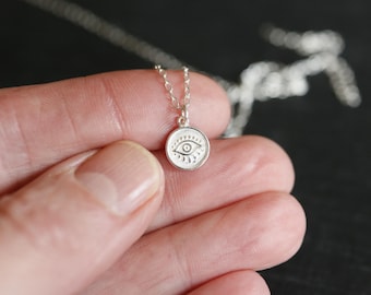 Tiny Sterling Silver Evil Eye Necklace, Protective Amulet