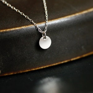Silver dot necklace. Solid sterling silver necklace. Minimalist circle charm necklace. Tiny silver coin necklace. Great gift for her.