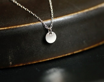 Silver Necklace. Tiny Silver Dot Necklace in Sterling Silver - Silver Dot Necklace, Tiny Silver Necklace, Silver Circle Coin Necklace