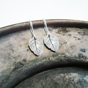 Silver Leaf Earrings in Sterling Silver Tiny Rustic Leaf Earings, Sterling Silver Rose Leaf Earrings, Small Silver Leaf Earrings image 6