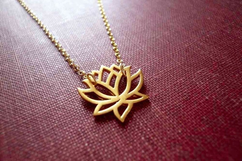 Blooming Lotus Flower Necklace in Natural Brass and Gold Filled image 2