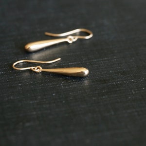Long Gold Drop Earrings. 14K Gold Filled and Solid Bronze Earrings. Minimalist Gold Teardrop Earrings. Perfect Everyday Gold Earrings. image 2