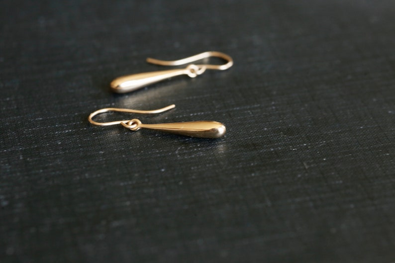 Long Gold Drop Earrings. 14K Gold Filled and Solid Bronze Earrings. Minimalist Gold Teardrop Earrings. Perfect Everyday Gold Earrings. image 2
