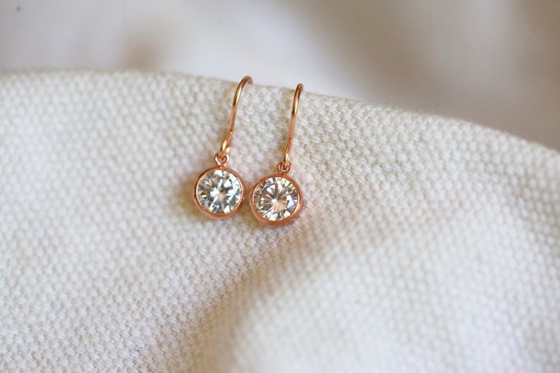 Rose Gold Earrings Tiny Pink Gold CZ Earrings Rose Gold Bridal Earrings, 14K Gold Filled Earrings, Diamond Look Earrings Cubic Zirconia image 5