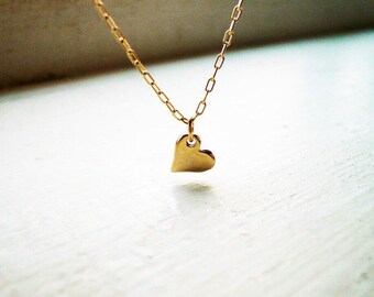 Little Gold Sweet Heart Necklace in Gold Filled and Brass - Great Valentines Day Gift, Tiny Gold Heart Necklace