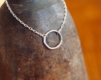 Silver Circle Necklace in Sterling Silver - Sweet and Simple Organic Twig Circle Necklace. Rustic and Organic pendant. O Ring Necklace.