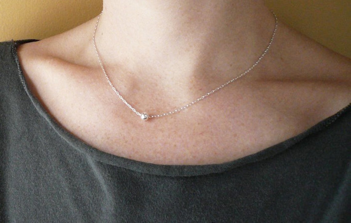Tiny Bead Necklace in Sterling Silver Sweet Dainty Tiny Etsy