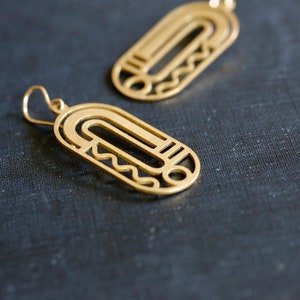 Unique gold earrings. Large geometric brass shapes with 14K gold filled ear wires. Modern earrings. Artsy earrings. Statement earrings. image 9