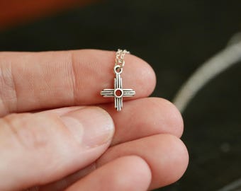 Tiny Zia Sun Necklace in Sterling Silver - Ancient Sun Symbol Charm Necklace. Silver Sun Charm Necklace. Four Directions. Charm Necklace.