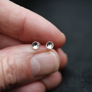 Tiniest Reflecting Pool Earrings - Dainty Sterling Silver Post Earrings, Tiny Dot Circle Earrings. Concave pools of light. 5mm post stud