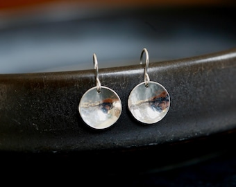 Hammered Sterling Silver Circle Dangle Earrings – Minimalist Drop Jewelry