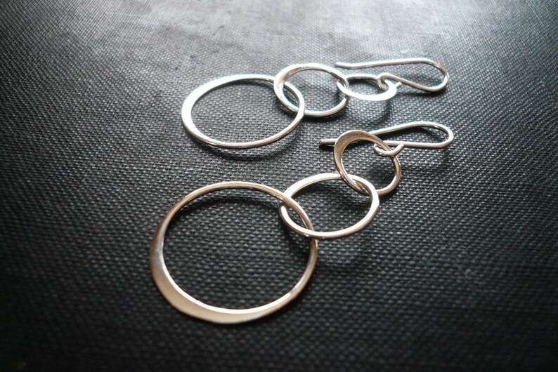 Three Linked Circles Earrings in Sterling Silver Dainty Everyday Sterling Silver Earrings image 2