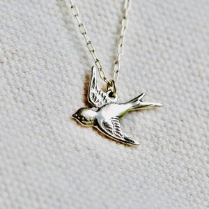 Silver Swallow Necklace in Sterling Silver. Sparrow Necklace. Flying Bird Charm, Little Bird Necklace. Gift for bird lovers or bird watchers image 7