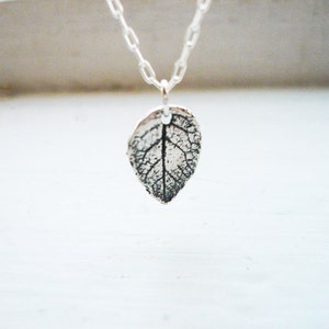 Tiny Rustic Leaf Necklace in Sterling Silver - Little Textured Sterling Silver Leaf Necklace. Tiny Leaf Necklace. Rose Leaf Necklace.