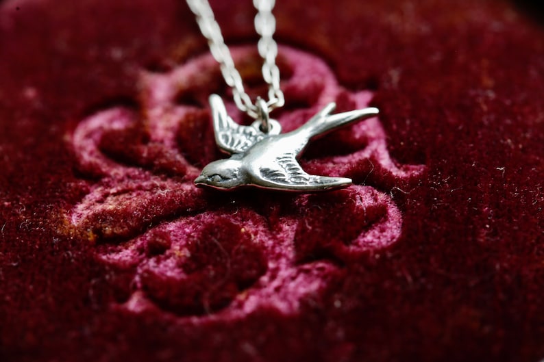 Silver Swallow Necklace in Sterling Silver. Sparrow Necklace. Flying Bird Charm, Little Bird Necklace. Gift for bird lovers or bird watchers image 2