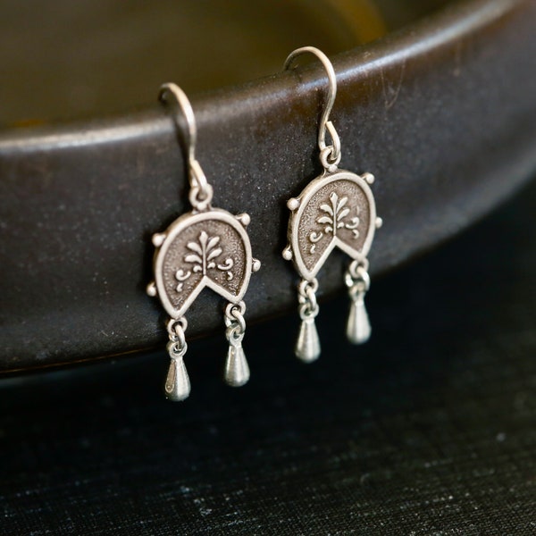 Ancient Greek Style Earrings in Silver.  Dainty silver chandelier earrings. Silver Wedding Earrings. Bridesmaid Gift. Sterling ear wires.