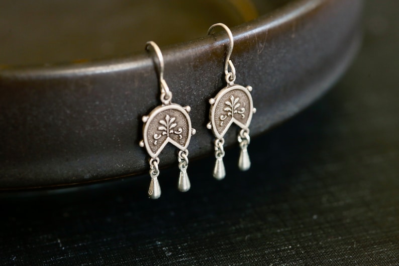 Ancient Greek Style Earrings in Silver. Dainty silver chandelier earrings. Silver Wedding Earrings. Bridesmaid Gift. Sterling ear wires. image 1