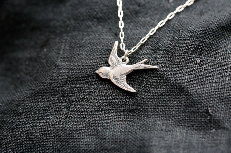 Silver Swallow Necklace in Sterling Silver. Sparrow Necklace. Flying Bird Charm, Little Bird Necklace. Gift for bird lovers or bird watchers image 4