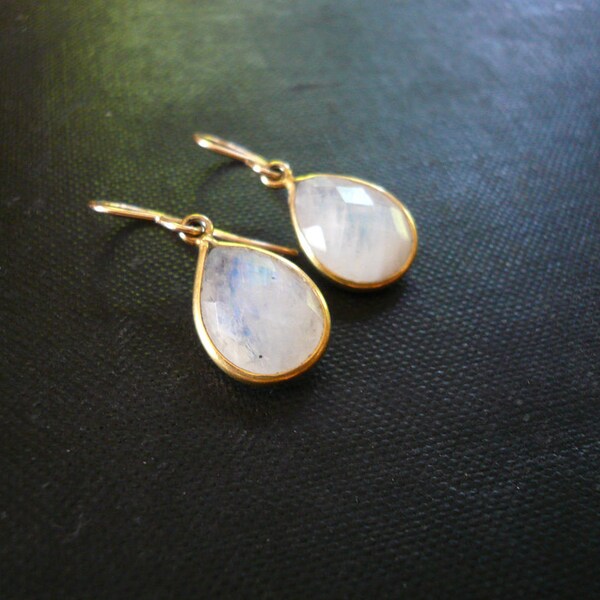 Moonstone Earrings in Gold Filled - Tear Drop Rainbow Moonstone and Gold Drop Earrings, Gold Teardrop Moonstone Earrings