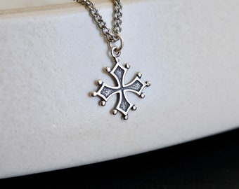 Maltese cross necklace. Curb chain necklace. Graduation gift. Stainless steel curb chain and sterling silver pendant.  Men's Necklace.