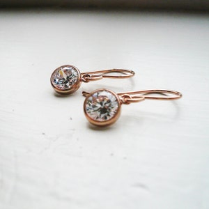 Rose Gold Earrings Tiny Pink Gold CZ Earrings Rose Gold Bridal Earrings, 14K Gold Filled Earrings, Diamond Look Earrings Cubic Zirconia image 2