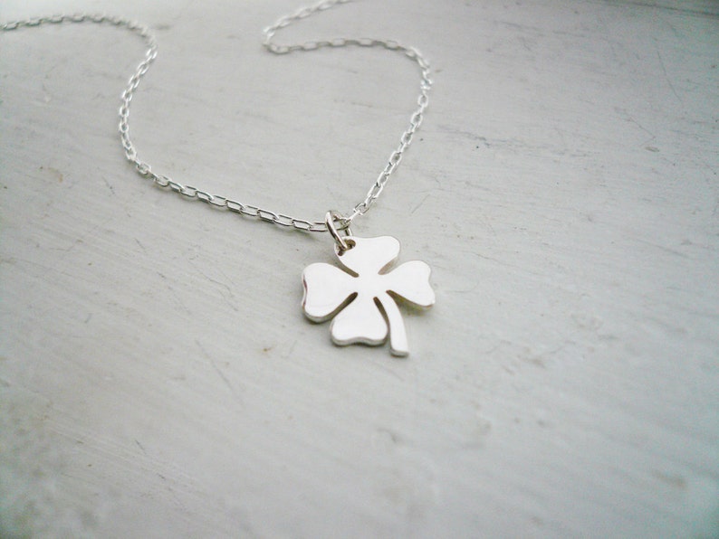 Tiny Four Leaf Clover Necklace in Sterling Silver Sweet and Simple Shamrock for Good Luck image 2