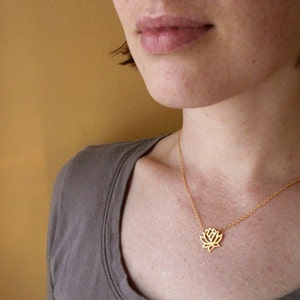 Blooming Lotus Flower Necklace in Natural Brass and Gold Filled image 4