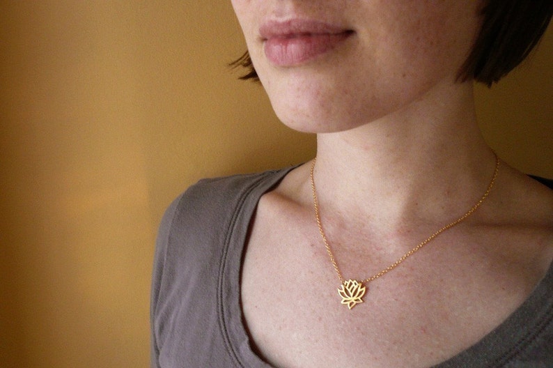 Blooming Lotus Flower Necklace in Natural Brass and Gold Filled image 4