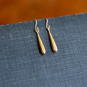 Long Gold Drop Earrings. 14K Gold Filled and Solid Bronze Earrings. Minimalist Gold Teardrop Earrings. Perfect Everyday Gold Earrings. image 3
