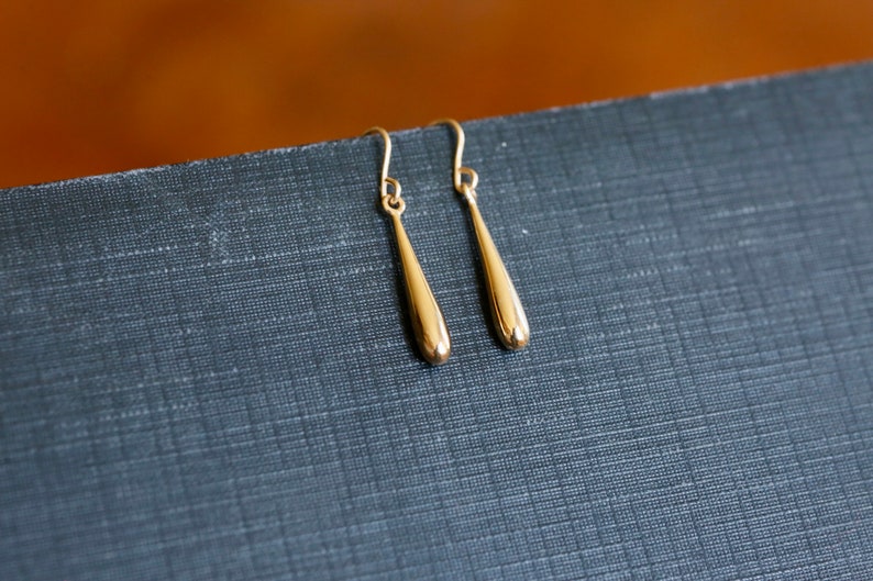 Long Gold Drop Earrings. 14K Gold Filled and Solid Bronze Earrings. Minimalist Gold Teardrop Earrings. Perfect Everyday Gold Earrings. image 3