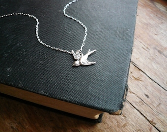 Silver Swallow Necklace in Sterling Silver. Sparrow Necklace. Flying Bird Charm, Little Bird Necklace. Gift for bird lovers or bird watchers