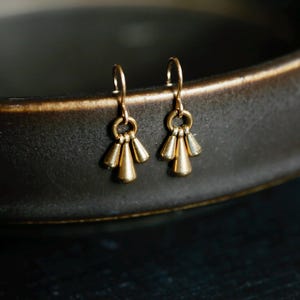 Golden Drops Earrings. 14K Gold Filled and Solid Bronze Earrings. Minimalist Gold Teardrop Earrings. Triple drops. Perfect Gold Earrings.
