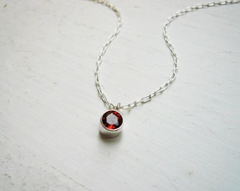 Tiny Garnet Necklace in Sterling Silver - January Birthstone Gem Stone Necklace