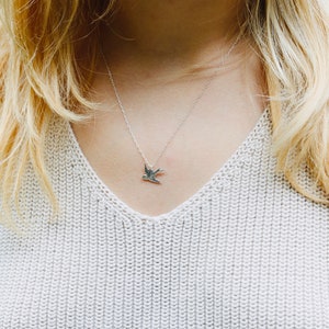 Silver Swallow Necklace in Sterling Silver. Sparrow Necklace. Flying Bird Charm, Little Bird Necklace. Gift for bird lovers or bird watchers image 3