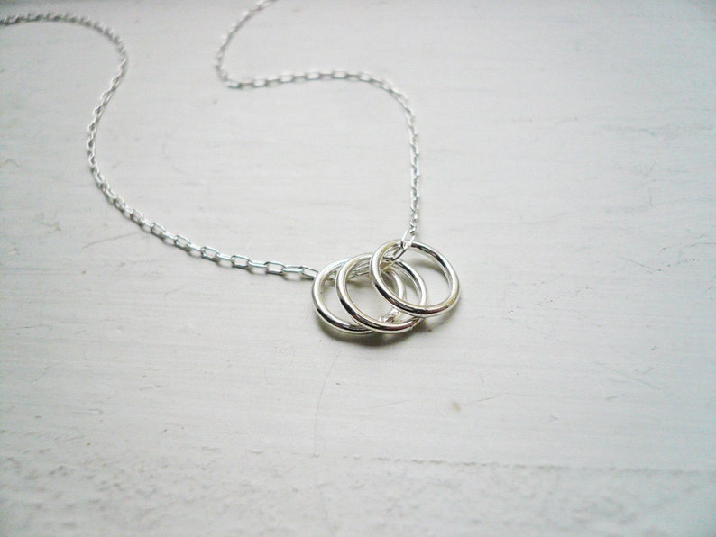 Three Silver Circles Necklace in Sterling Silver Three Rings Necklace. New Mom Gift. Minimalist sterling silver jewelry. Personalized gift image 3